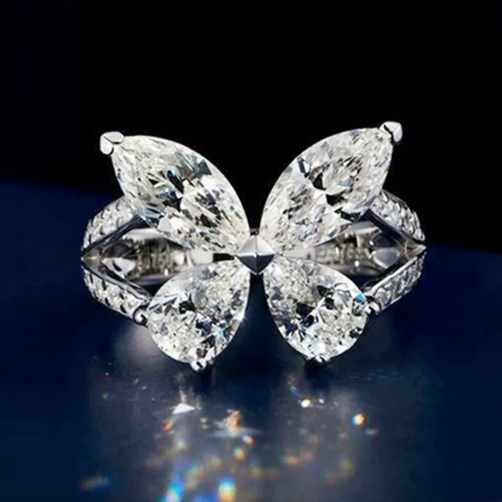 NEW 925 Sterling Silver Diamond Ring Butterfly Ring